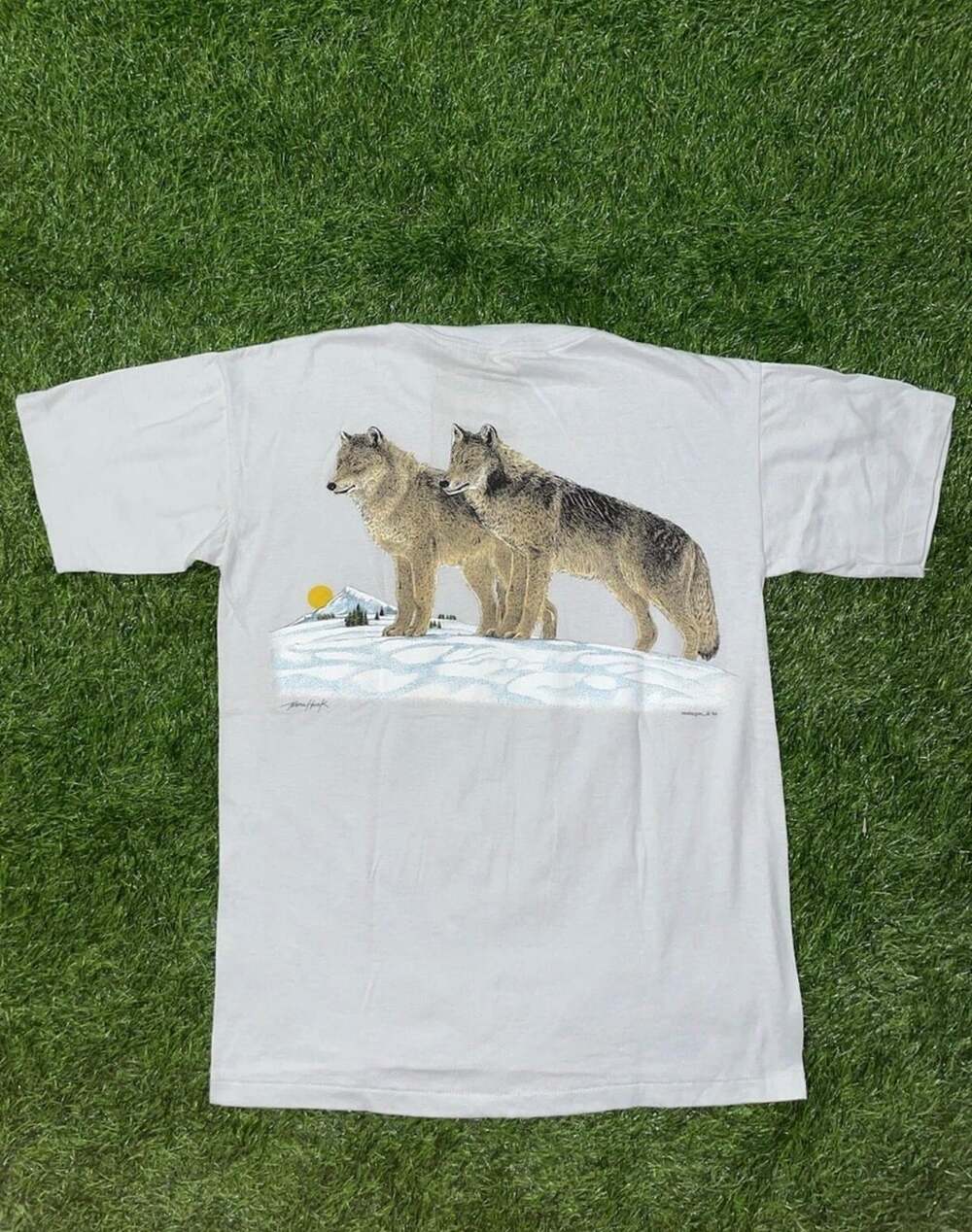 Artex Vintage 80s Wolf Nature T-Shirt Size M White